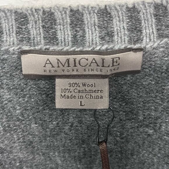 NWT Amicale | Cashmere Wool Blend Plated Jersey V-Neck Pullover Mens Sweater L - Picture 5 of 7